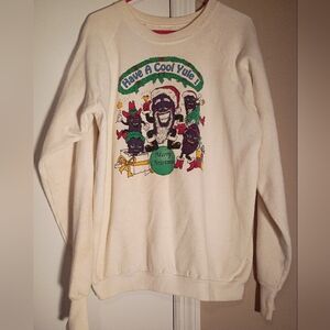 🦄 White Graphic Men's Sweater Size Large